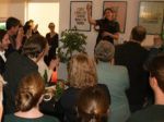 Eigenaresse Steffy Roos du Maine heft met gasten en medewerkers het glas bij de opening van JBL&G Noord in Groningen.