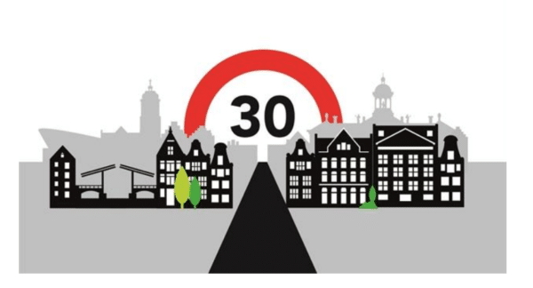 Illustratie van de gemeente Amsterdam: 30-kilometerweg.